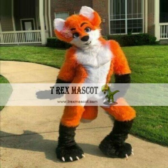 Orange Long Fur Husky Fox Dog Fursuit Mascot Costume