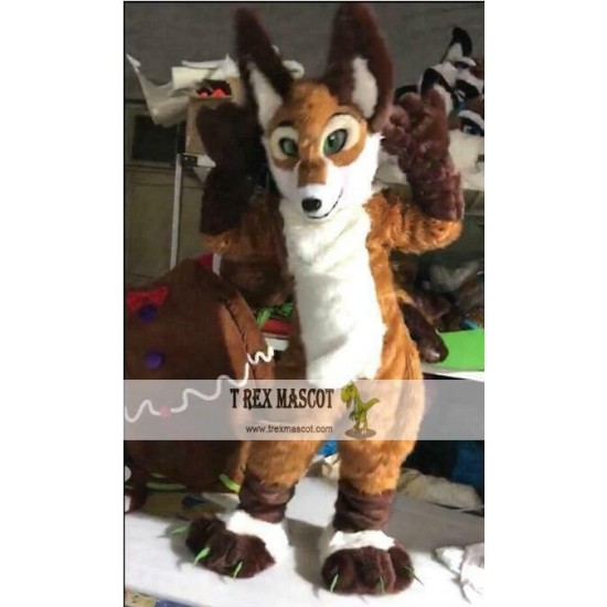 Brown Long Fur Wolf Dog Fursuit Mascot Furry Costume