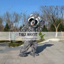 Halloween Long Fur Gray Raccon Mascot Costume