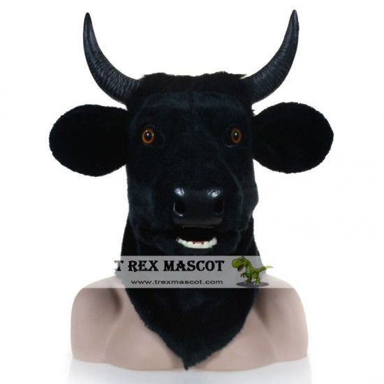 Realistic Black Bull Fursuit Head Mask Mascot Head