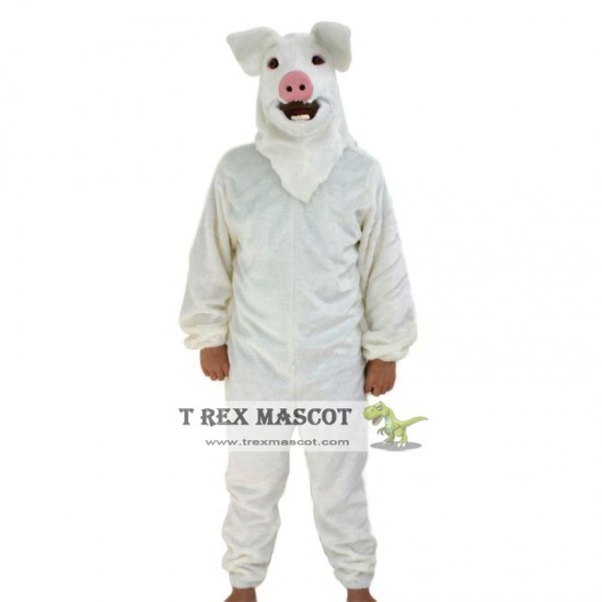 Realistic White Pig Fursuit Mascot Costume