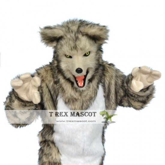 Realistic Grey Wolf Fursuit Mascot Costume