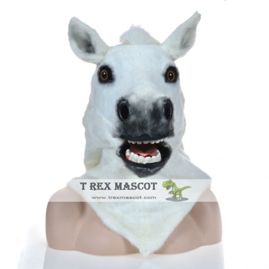 Realistic White Horse Fursuit Head Mask Mascot Head