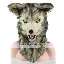 Realistic Grey Wolf Fursuit Head Mask Mascot Head