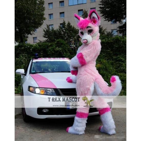 Pink Fursuit Husky Wolf Fox Mascot Costume Pink Fursuit Husky Wolf Fox Mascot Costume