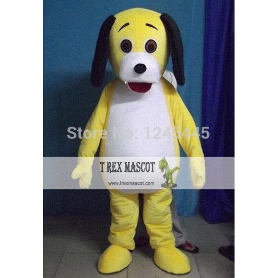 Adult Yellow Puppy Dog Mascot Costume With Black Ears Adult Yellow Puppy Dog Mascot Costume With Black Ears