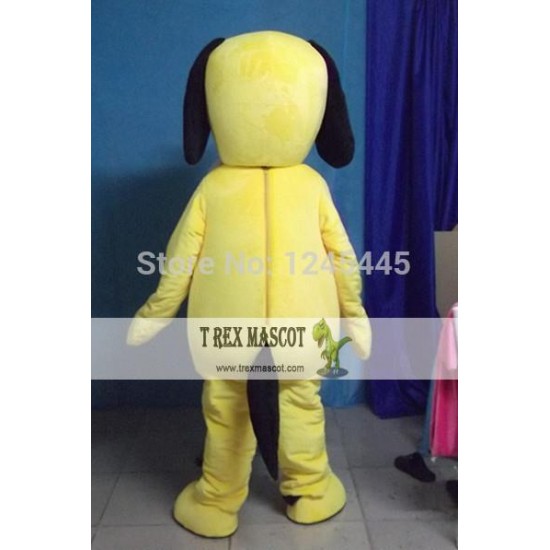 Adult Yellow Puppy Dog Mascot Costume With Black Ears Adult Yellow Puppy Dog Mascot Costume With Black Ears