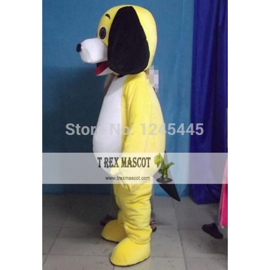 Adult Yellow Puppy Dog Mascot Costume With Black Ears Adult Yellow Puppy Dog Mascot Costume With Black Ears