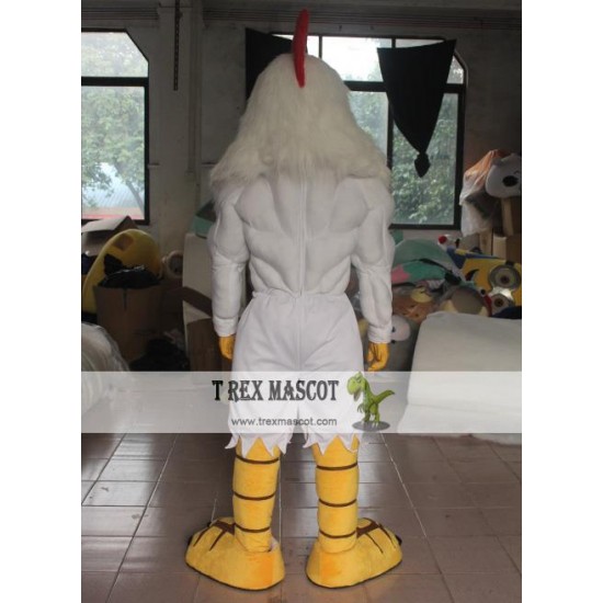 Adult White Rooster With Strong Muscle Mascot Costume Adult White Rooster With Strong Muscle Mascot Costume
