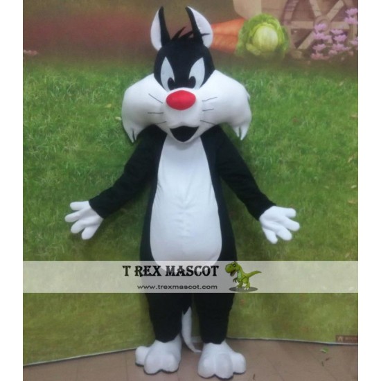 Adult Black & White Cat Mascot Costume Adult Black & White Cat Mascot Costume