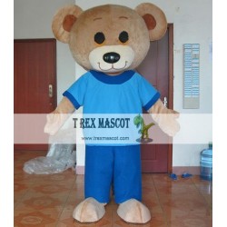 Adult Blue Shirt Teddy Bear Mascot Costume