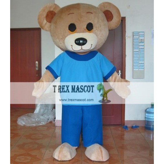Adult Blue Shirt Teddy Bear Mascot Costume Adult Blue Shirt Teddy Bear Mascot Costume