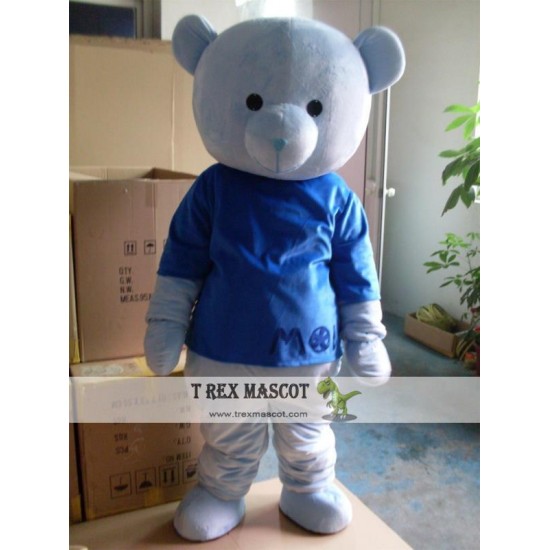 With Blue T-Shirt Bear Mascot Costume