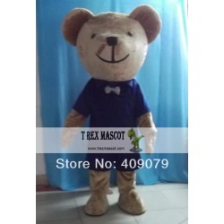 Adult Teddy Bear Mascot Costume In Blue Shirt