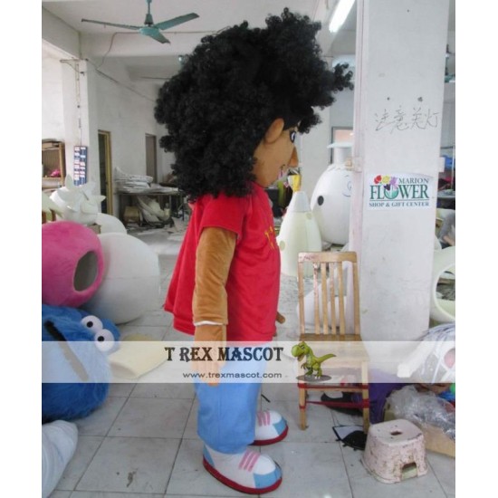Boy With Afro Hair Mascot Costume For Adults Boy Mascot Boy With Afro Hair Mascot Costume For Adults Boy Mascot