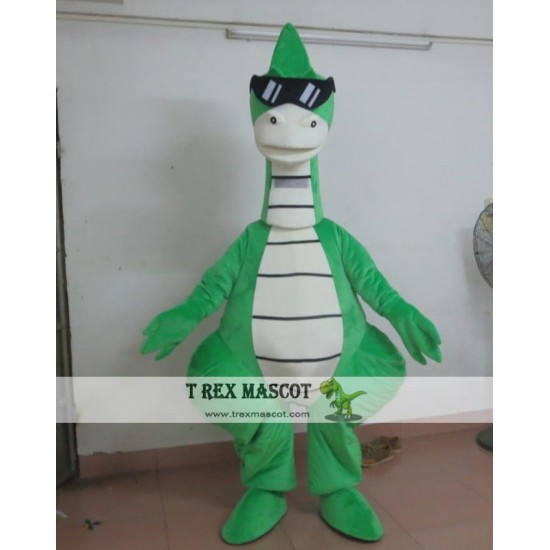 Adult Cool Green Dinosaur Mascot Costume With Sunglassess