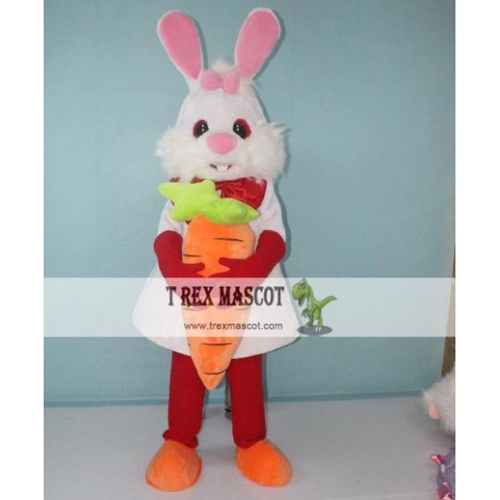 White Bunny Rabbit Easter Mascot Costume with Carrot