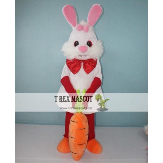 White Bunny Rabbit Easter Mascot Costume with Carrot