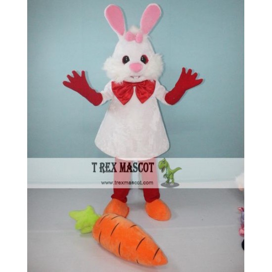 White Bunny Rabbit Easter Mascot Costume with Carrot