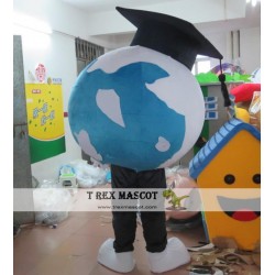 White & Blue Earth/World/Ball Mascot Costume For Adult