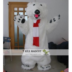 Furry Polar Bear Mascot Costume With Scarf For Adult