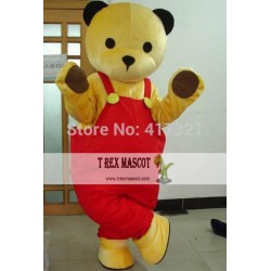 Yellow Bear Wearing Red Pants Mascot Costume Mascot Adult Bear Costume