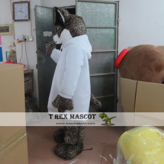 Adult Cat Mascot Costume In White Adult Cat Mascot Costume In White