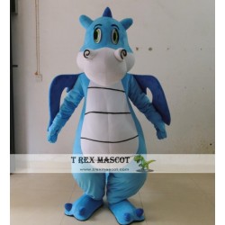 Adult Blue Dinosaur Mascot Costume With Wings And Long Tail