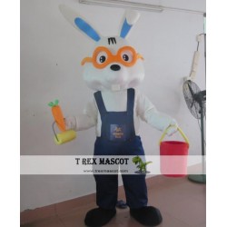 White Bunny Rabbit Worker Mascot Costume For Adult