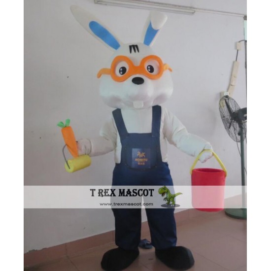 White Bunny Rabbit Worker Mascot Costume For Adult