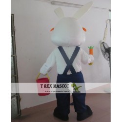 White Bunny Rabbit Worker Mascot Costume For Adult