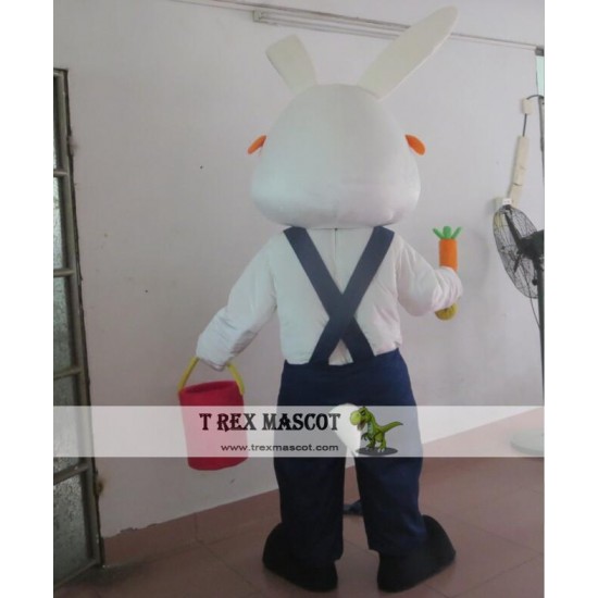 White Bunny Rabbit Worker Mascot Costume For Adult