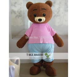 Pink T-Shirt Adult Teddy Bear Mascot Costume