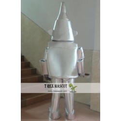 Argent Robot Taking An Axe Mascot Costume Adult Robot Mascot