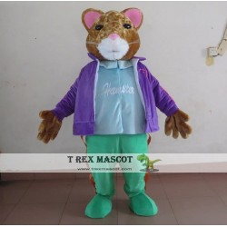 Hamster Wearing A Purple Coat And Green Pants Mascot Costume Adult Hamster Mascot