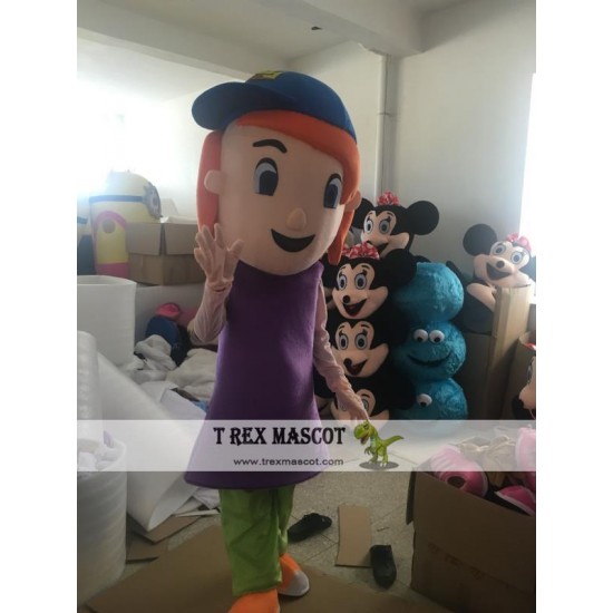 Cool Debby Little Girl Young Girl Cartoon Mascot Costume Blue Clear Eyes Purple Cool Debby Little Girl Young Girl Cartoon Mascot Costume Blue Clear Eyes Purple