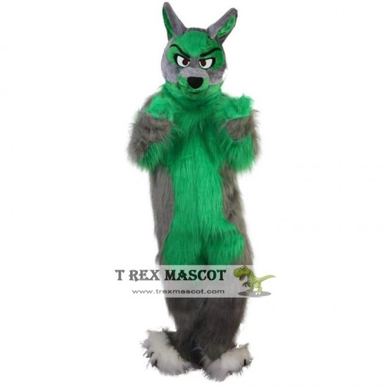 Long Hair Green Wolf Mascot Costume Adult Long Hair Green Wolf Mascot Costume Adult
