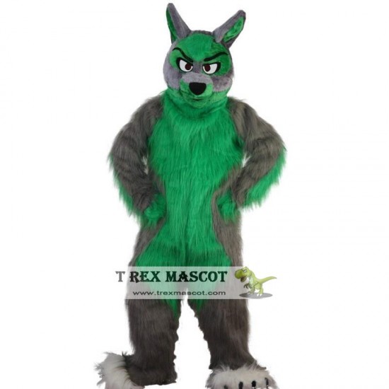 Long Hair Green Wolf Mascot Costume Adult Long Hair Green Wolf Mascot Costume Adult
