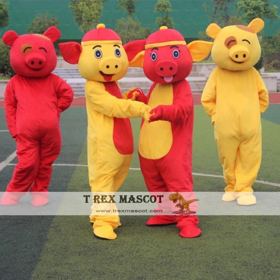 Yellow Red Pig Mascot Costumes for Adult Yellow Red Pig Mascot Costumes for Adult