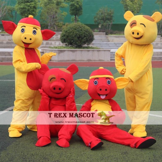 Yellow Red Pig Mascot Costumes for Adult Yellow Red Pig Mascot Costumes for Adult