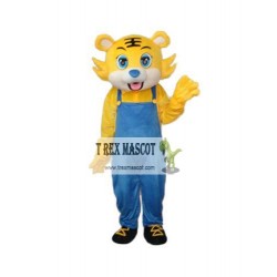 Yellow Tiger In Blue Overall Mascot Adult Costume