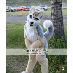 Long Fur Brown White Husky Dog Realistic Fursuit Mascot Costume