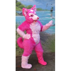 Pink Wolf Realistic Fursuit Animal Mascot Costumes for Adults