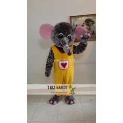 Yellow Suit Red Heart Elephant Mascot Costume