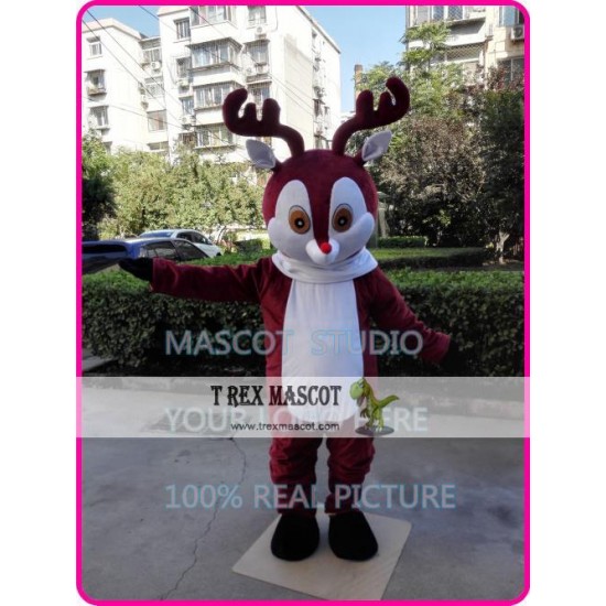 Christmas Deer Mascot Costume Red Nose Deer Christmas Deer Mascot Costume Red Nose Deer