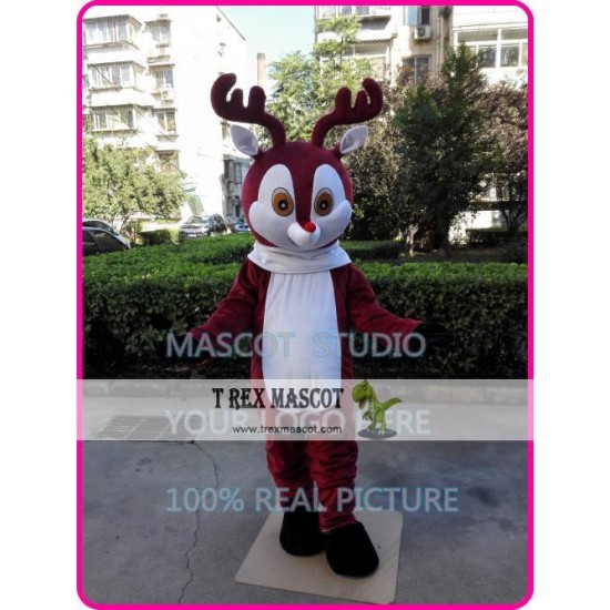 Christmas Deer Mascot Costume Red Nose Deer Christmas Deer Mascot Costume Red Nose Deer
